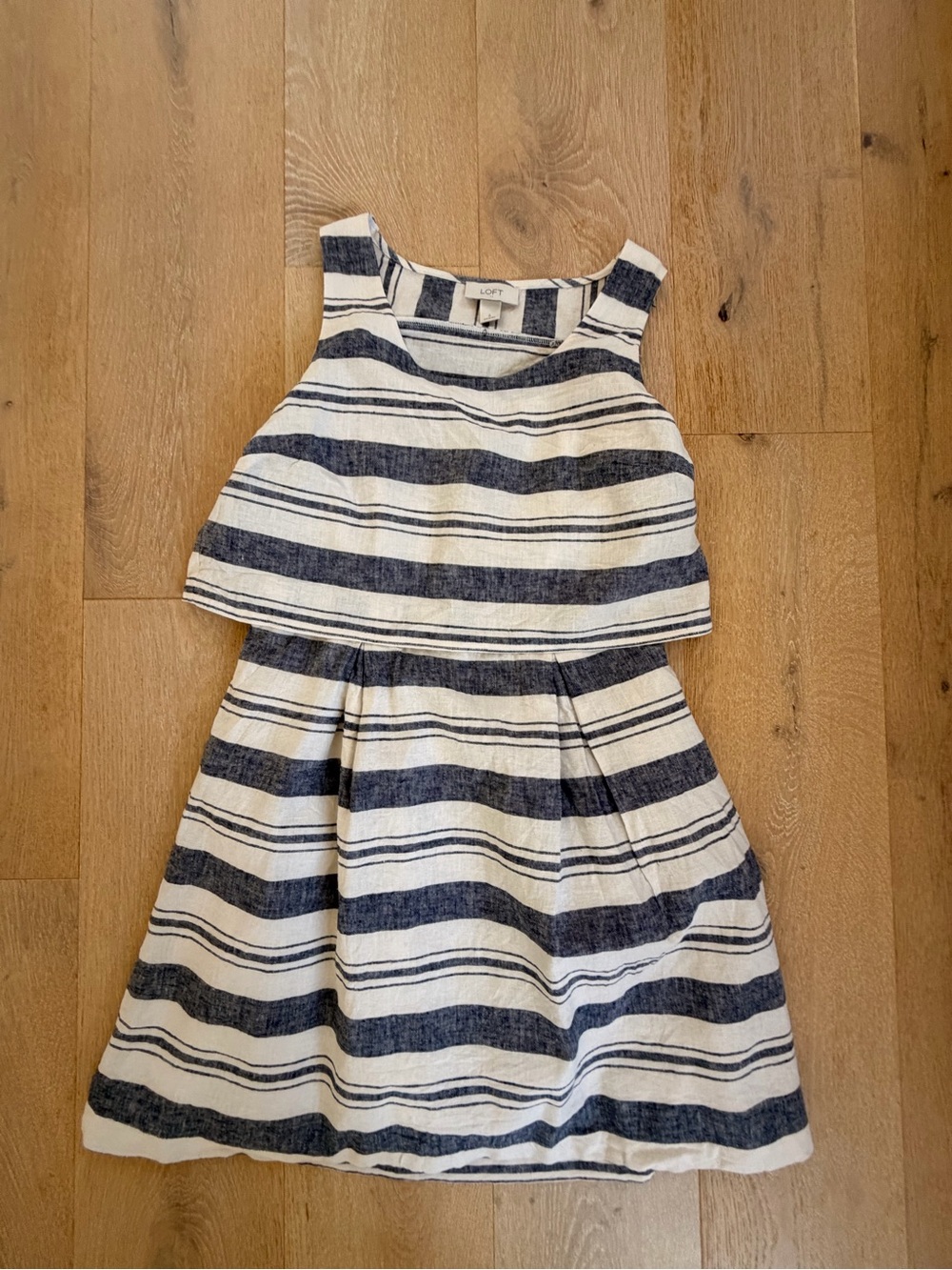 LOFT Girls White and Navy Striped Sleeveless Sundress
